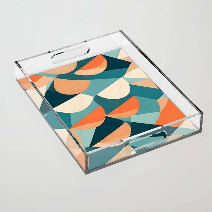 1/4 Cut, Abstract Fresh Fruits Citrus, Orange Lemon Illustration Scandinavian, Pastel Geometric Shapes eclectic Contemporary Modern Boho Acrylic Tray