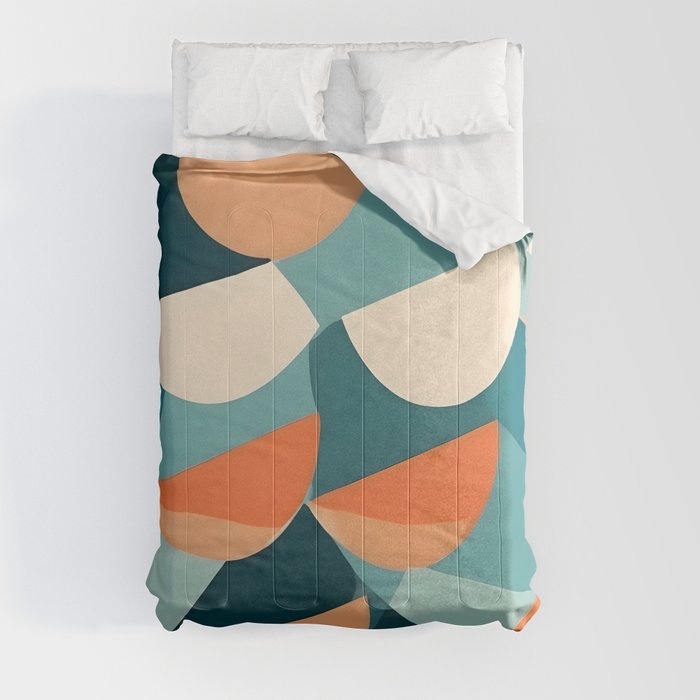 1/4 Cut, Abstract Fresh Fruits Citrus, Orange Lemon Illustration Scandinavian, Pastel Geometric Shapes eclectic Contemporary Modern Boho Comforter