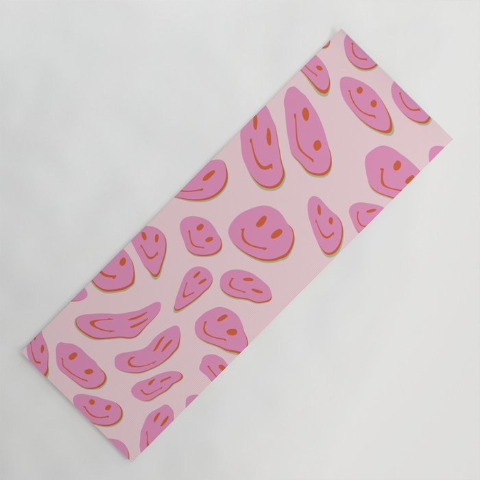 70s retro pink smiles pattern  Yoga Mat