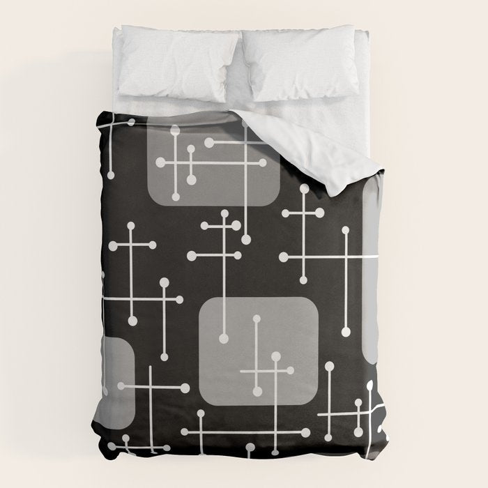 1950s Eames Era Art Crosshairs Black White Duvet Cover