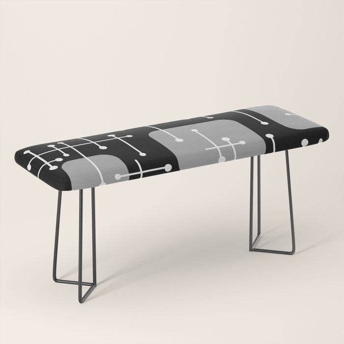 1950s Eames Era Art Crosshairs Black White Bench