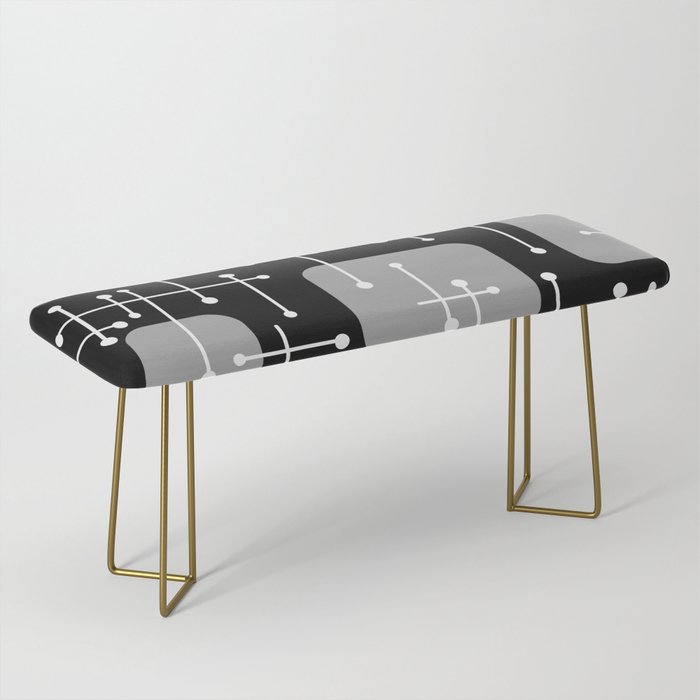 1950s Eames Era Art Crosshairs Black White Bench