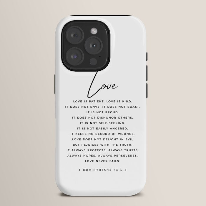 1 Corinthians 13 Love Is Patient Love Is Kind Love Never Fails Bible Verse Print Scripture Christian iPhone Case