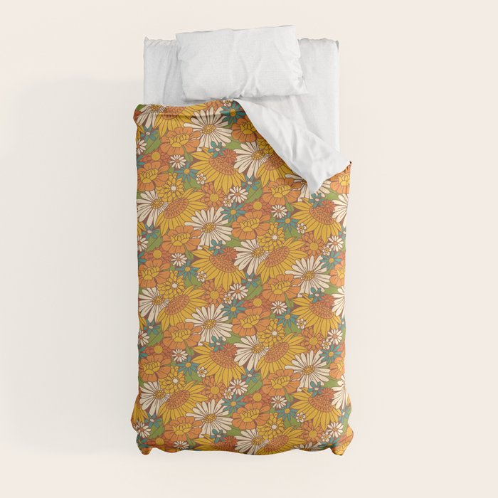 70s Retro Floral Duvet Cover