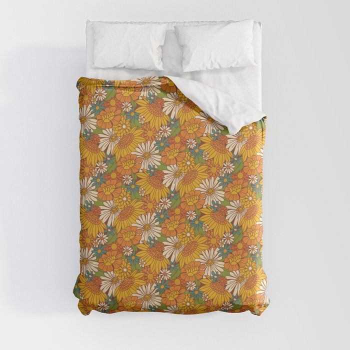70s Retro Floral Duvet Cover