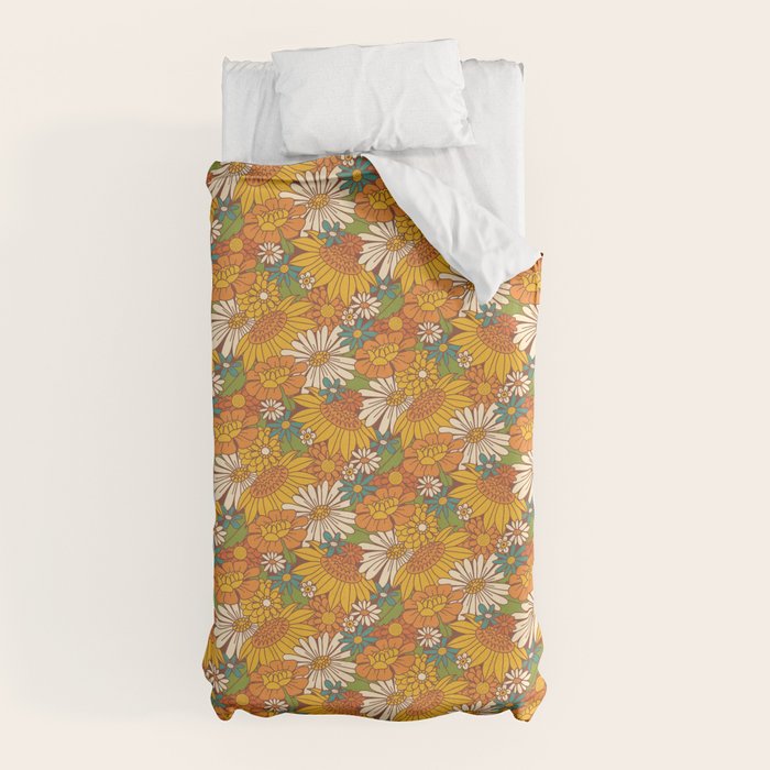 70s Retro Floral Duvet Cover