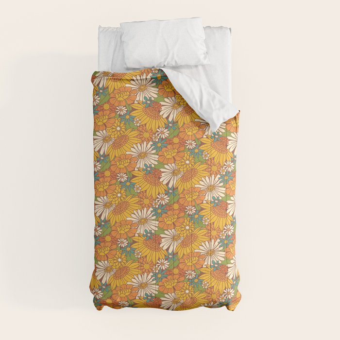 70s Retro Floral Comforter