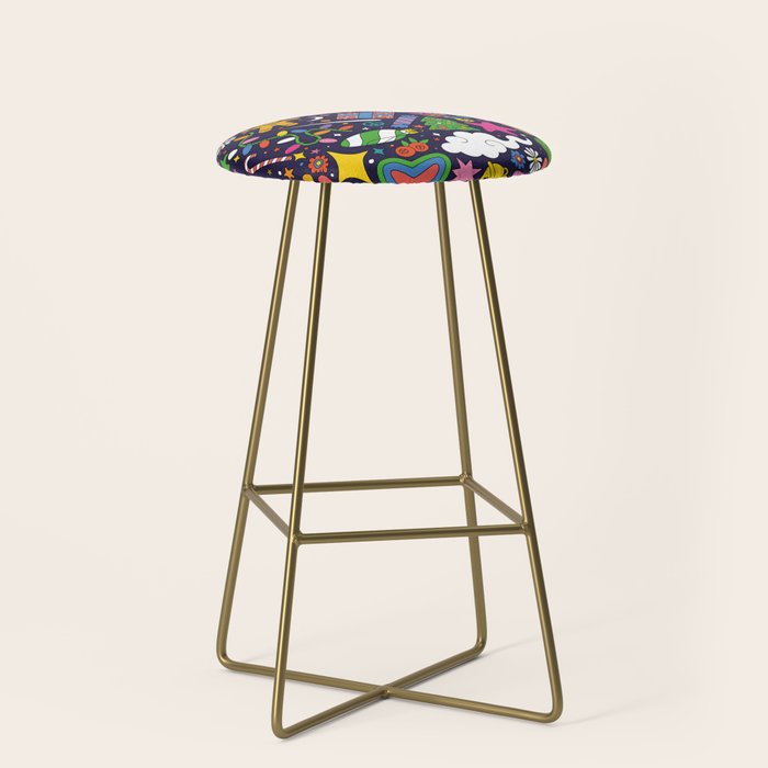 60s 70s psychedelic Modern Christmas Confetti Pattern Stool