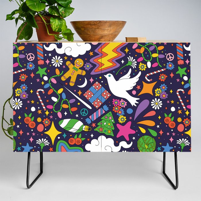 60s 70s psychedelic Modern Christmas Confetti Pattern Credenza