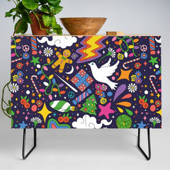60s 70s psychedelic Modern Christmas Confetti Pattern Credenza