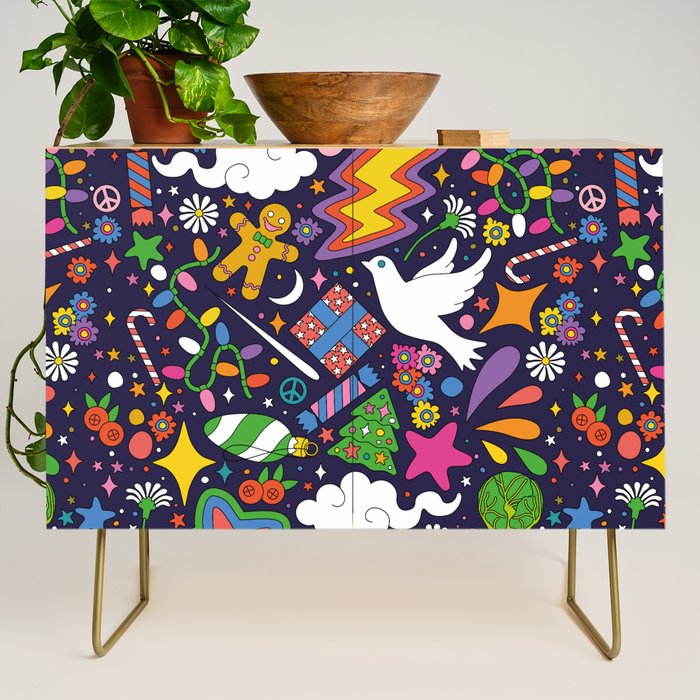 60s 70s psychedelic Modern Christmas Confetti Pattern Credenza