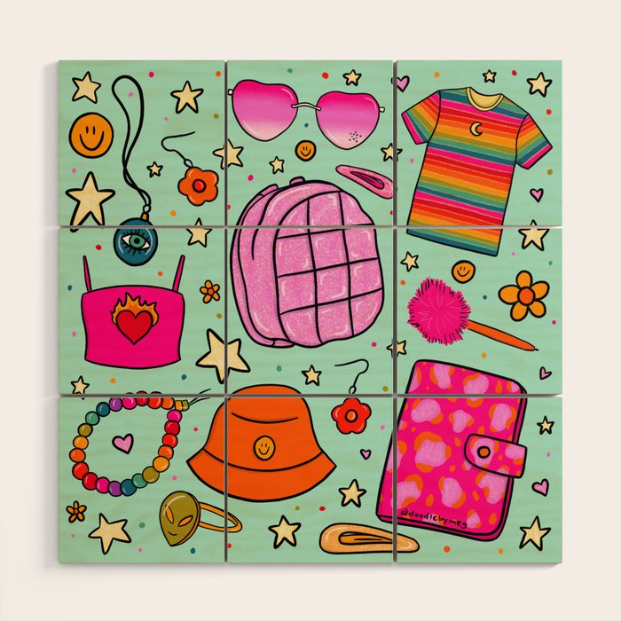 90's Things Print Wood Wall Art