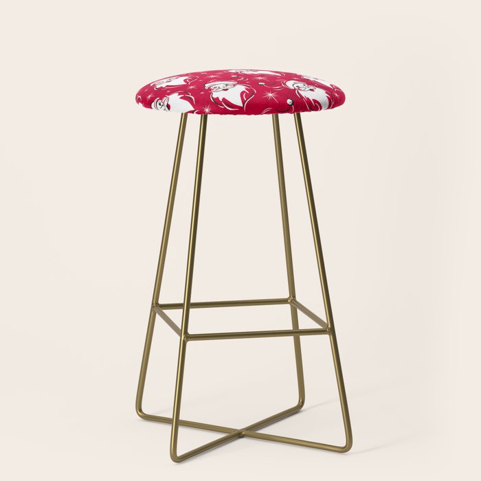Tis The Season Retro Santa Red White Pattern Stool