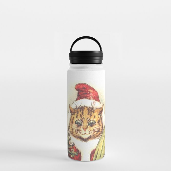 Father Christmas Cat' by Louis Wain Water Bottle