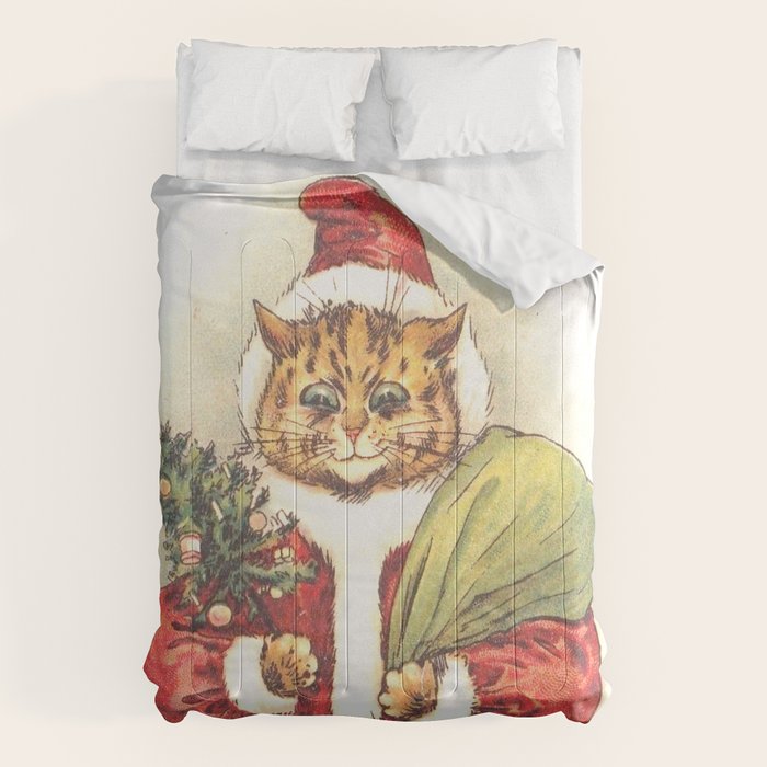 Father Christmas Cat' by Louis Wain Comforter