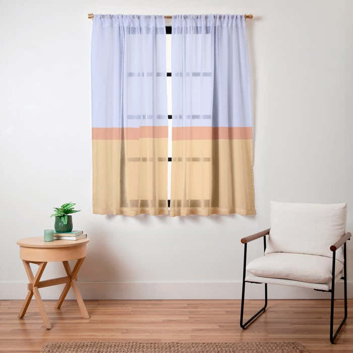 70s Summer Color Block Blue and Orange Window Curtain