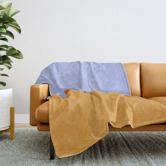 70s Summer Color Block Blue and Orange Throw Blanket