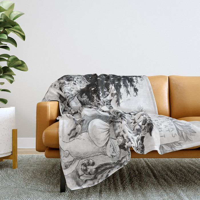 Cats Decorating The Christmas Tree' Vintage Cat Art by Louis Wain Throw Blanket