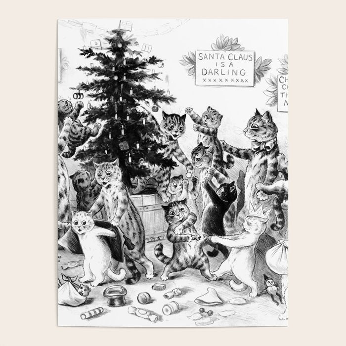 Cats Decorating The Christmas Tree' Vintage Cat Art by Louis Wain Poster