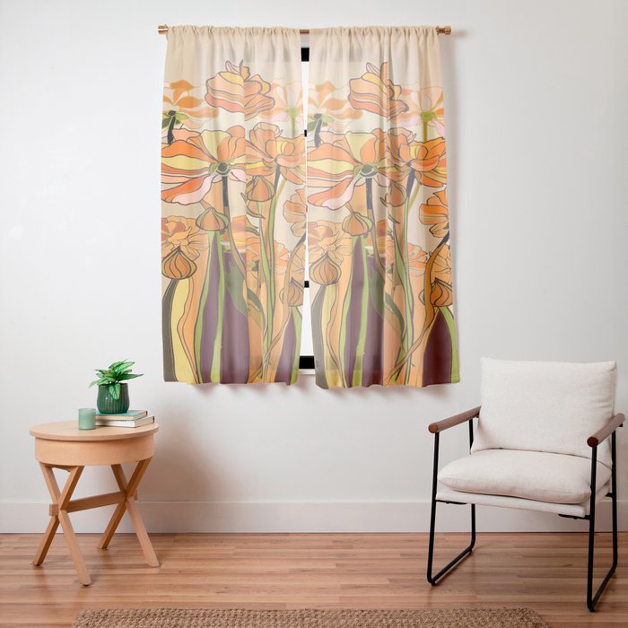 70s, Orange California poppies, mid century, 70s retro, flowers Window Curtain