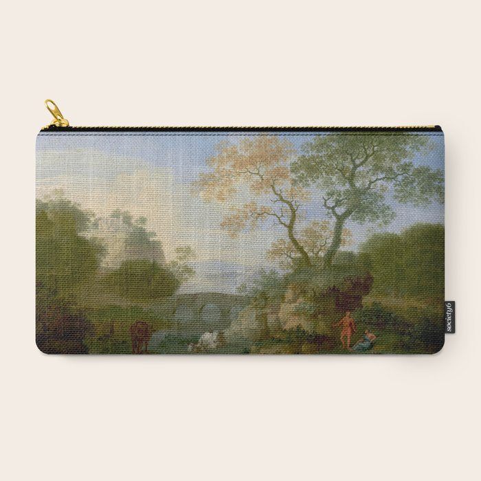 A Landscape with Distant Classical Ruins, a Bridge, Figures, and Cattle Carry All Pouch