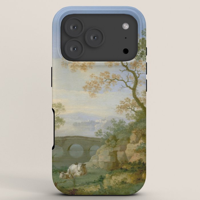 A Landscape with Distant Classical Ruins, a Bridge, Figures, and Cattle iPhone Case