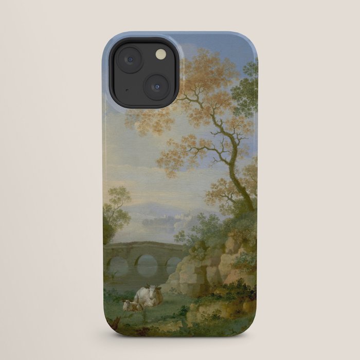 A Landscape with Distant Classical Ruins, a Bridge, Figures, and Cattle iPhone Case
