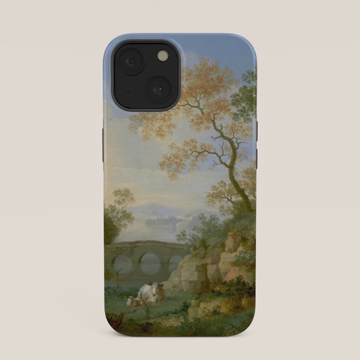 A Landscape with Distant Classical Ruins, a Bridge, Figures, and Cattle iPhone Case