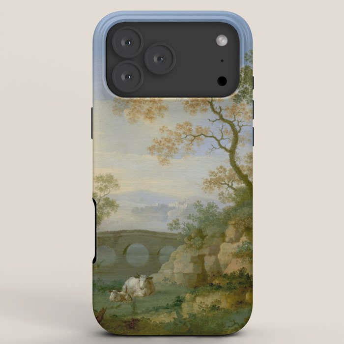 A Landscape with Distant Classical Ruins, a Bridge, Figures, and Cattle iPhone Case
