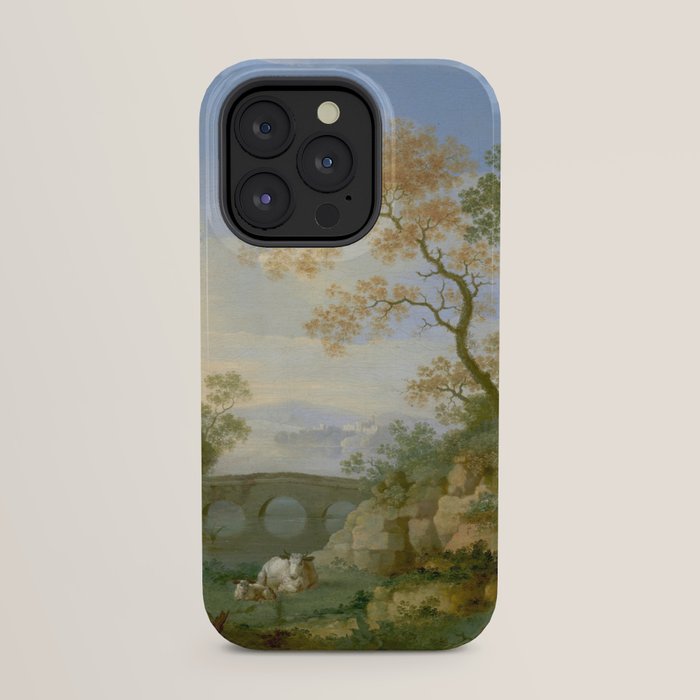 A Landscape with Distant Classical Ruins, a Bridge, Figures, and Cattle iPhone Case