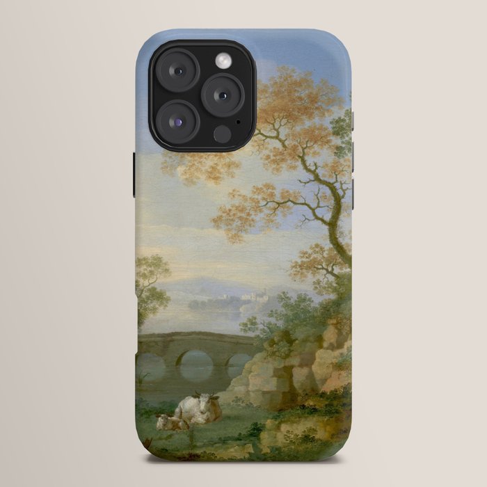 A Landscape with Distant Classical Ruins, a Bridge, Figures, and Cattle iPhone Case