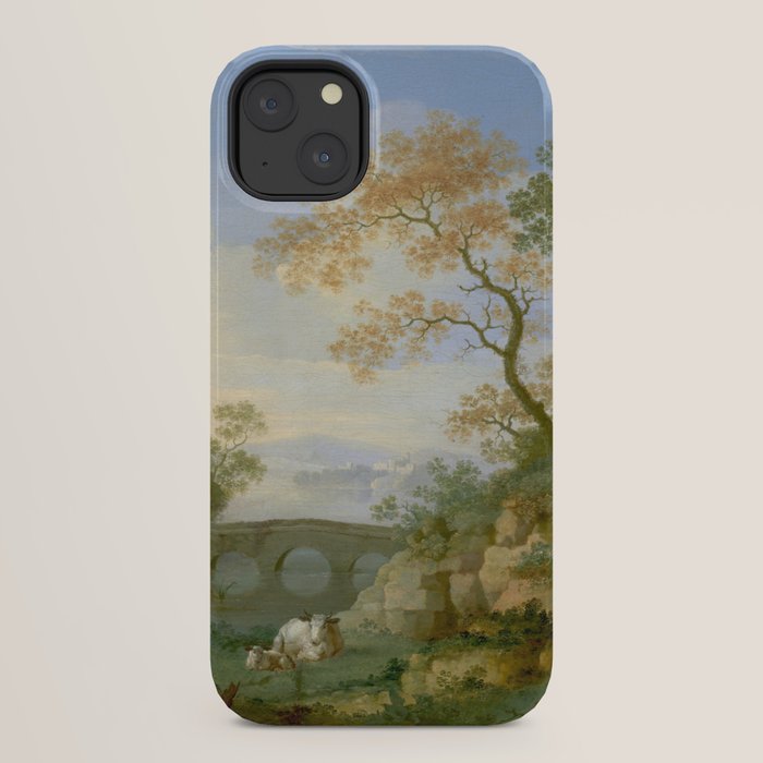 A Landscape with Distant Classical Ruins, a Bridge, Figures, and Cattle iPhone Case
