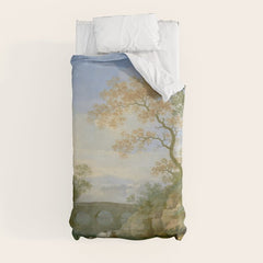 A Landscape with Distant Classical Ruins, a Bridge, Figures, and Cattle Duvet Cover