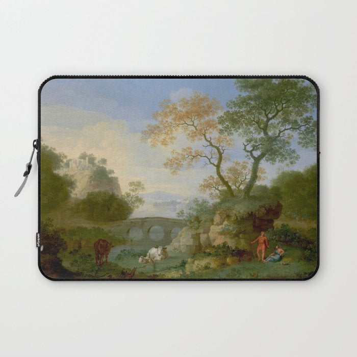 A Landscape with Distant Classical Ruins, a Bridge, Figures, and Cattle Laptop Sleeve