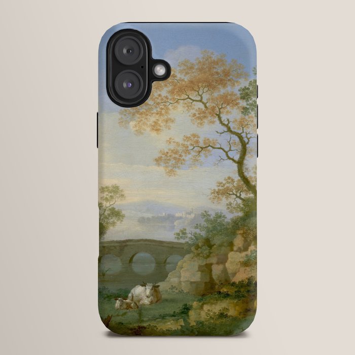 A Landscape with Distant Classical Ruins, a Bridge, Figures, and Cattle iPhone Case