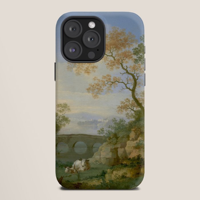 A Landscape with Distant Classical Ruins, a Bridge, Figures, and Cattle iPhone Case