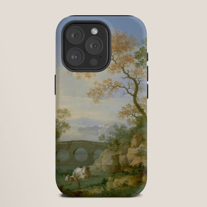A Landscape with Distant Classical Ruins, a Bridge, Figures, and Cattle iPhone Case