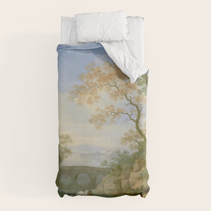 A Landscape with Distant Classical Ruins, a Bridge, Figures, and Cattle Duvet Cover