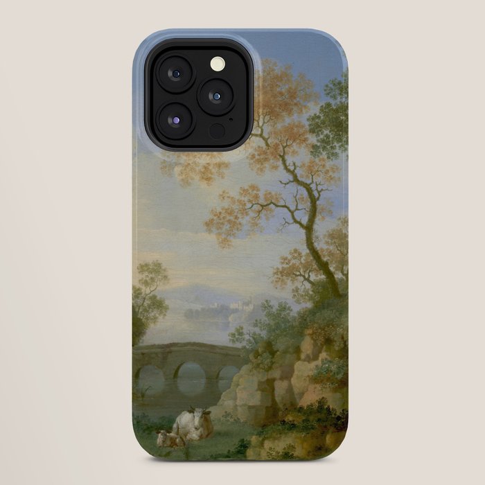 A Landscape with Distant Classical Ruins, a Bridge, Figures, and Cattle iPhone Case