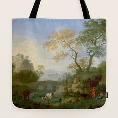 A Landscape with Distant Classical Ruins, a Bridge, Figures, and Cattle Tote Bag