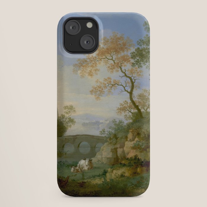 A Landscape with Distant Classical Ruins, a Bridge, Figures, and Cattle iPhone Case