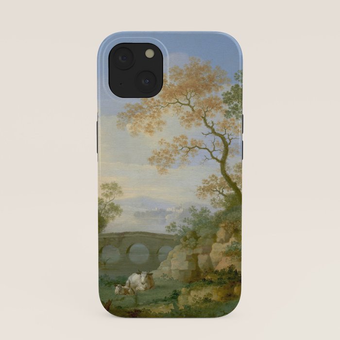 A Landscape with Distant Classical Ruins, a Bridge, Figures, and Cattle iPhone Case