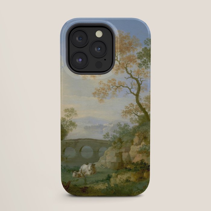A Landscape with Distant Classical Ruins, a Bridge, Figures, and Cattle iPhone Case