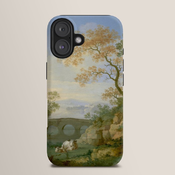 A Landscape with Distant Classical Ruins, a Bridge, Figures, and Cattle iPhone Case