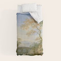A Landscape with Distant Classical Ruins, a Bridge, Figures, and Cattle Comforter