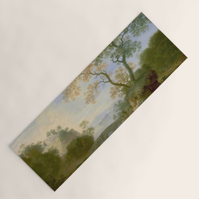 A Landscape with Distant Classical Ruins, a Bridge, Figures, and Cattle Yoga Mat