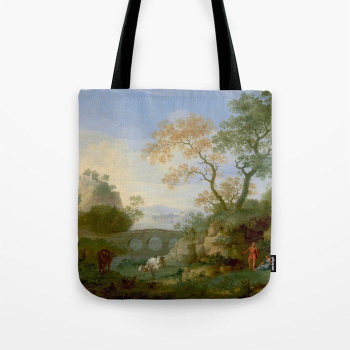 A Landscape with Distant Classical Ruins, a Bridge, Figures, and Cattle Tote Bag