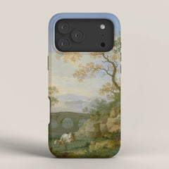 A Landscape with Distant Classical Ruins, a Bridge, Figures, and Cattle iPhone Case