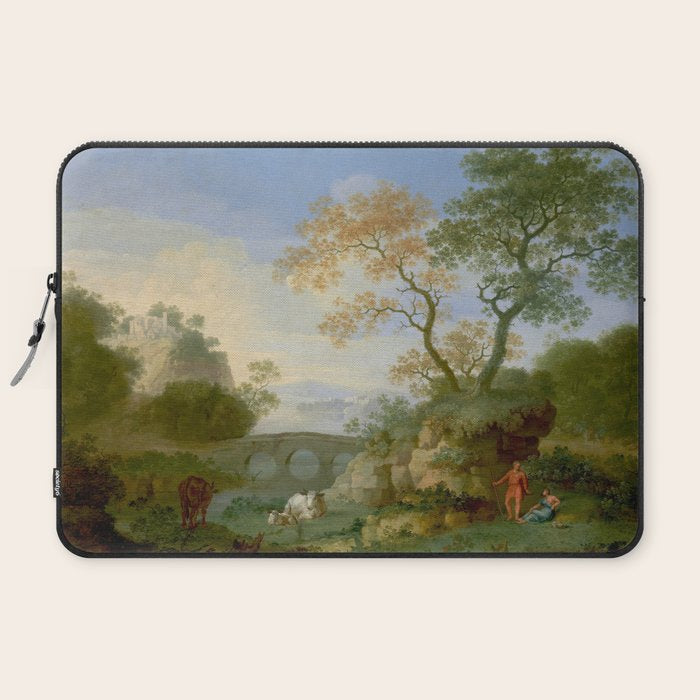 A Landscape with Distant Classical Ruins, a Bridge, Figures, and Cattle Laptop Sleeve