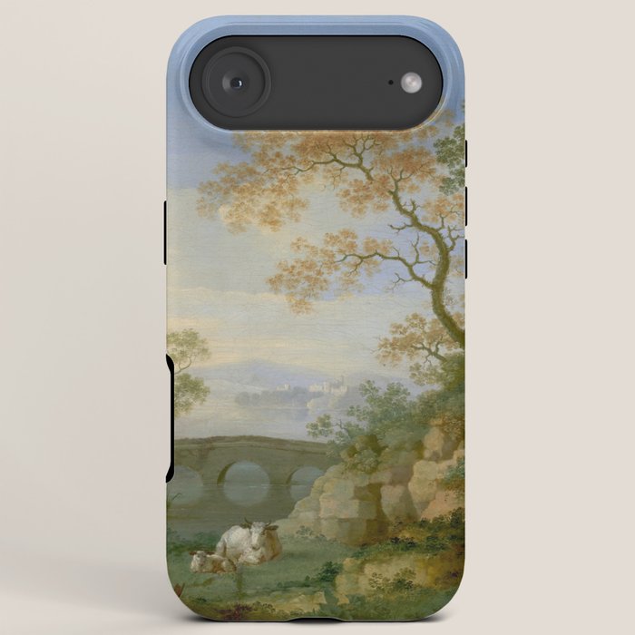 A Landscape with Distant Classical Ruins, a Bridge, Figures, and Cattle iPhone Case